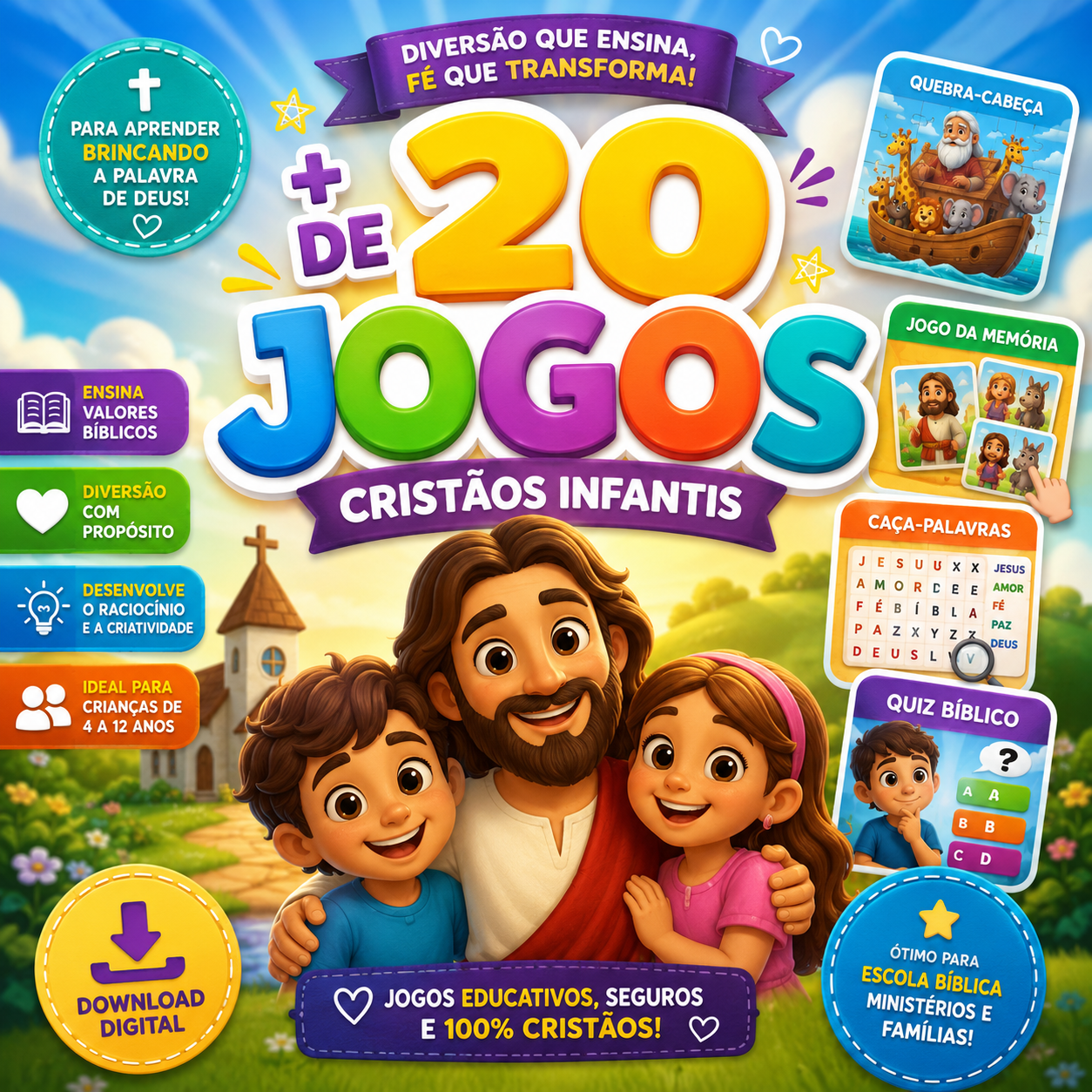 Capa do kit 20 Jogos Cristãos Kids